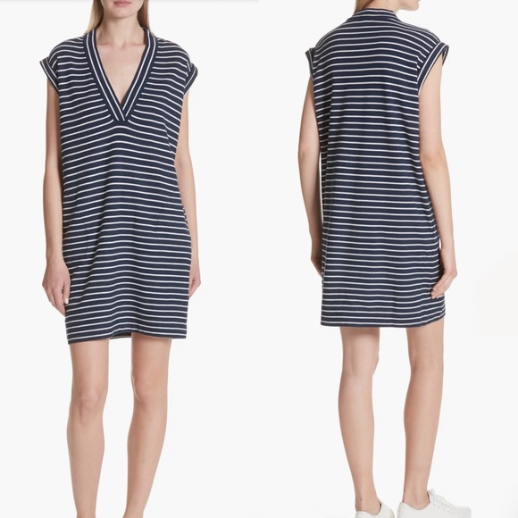 ATM ANTHONY THOMAS MELILLO Stripe Shift Dress In Navy/ Chalk Stripe Size Small - Picture 1 of 9